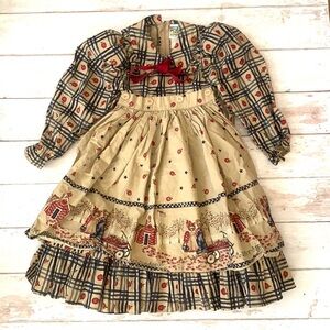 Daisy Kingdom Size 4 Girls Dress A is for Apple Long Sleeve Brown Checker 4T